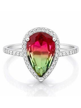 Created 2.90 Cts Tourmaline & White Sapphire Ring SOLID .925 Silver